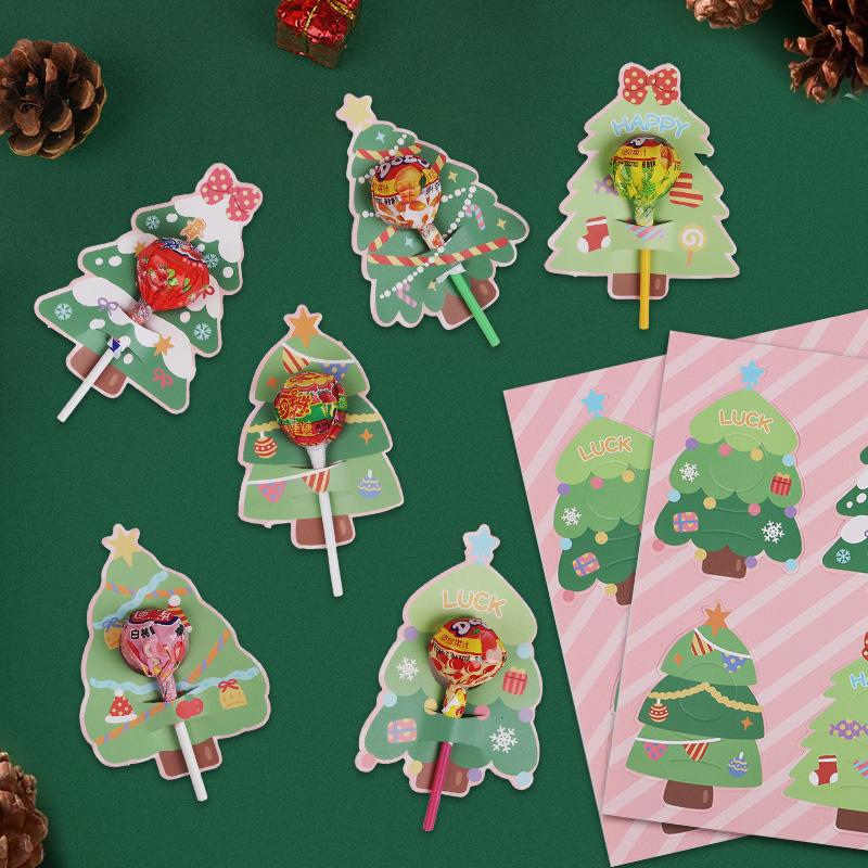 30pcs Christmas Lollipop Card Xmas Tree Candy Holder Card Sweet Sugar Packaging Decoration New Year Party Kids DIY Gift Supplies