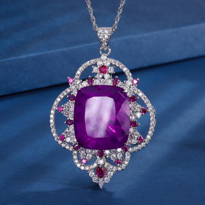 

Ювелирные изделия Медное основание Позолоченное Имитация Изумруда Фиолетовый Переливающийся Цвет Роскошный Набор 20 * 23 Подвеска Ожерелье Ювелирные изделия