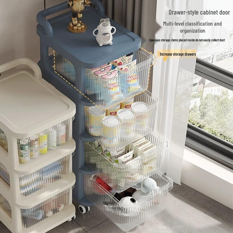 3-Tier Transparent Drawer Rolling Storage Cart
