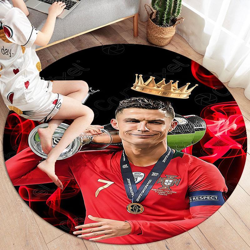 Cristiano Ronaldo Round Area Rug,Carpet Rug for Living Room Bedroom Sofa Playroom Decor,Non-slip Floor Mat