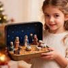 PVC Weihnachtskrippe Mini Größe Blechdose Verpackung Krippenfiguren Set Pferdetrog Design Miniatur Szene Figur