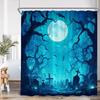 Haunted House Halloween Shower Curtain Full Moon Night Graveyard Pumpkin Lantern Gothic Castle Bathroom Decor Retro Bath Curtain
