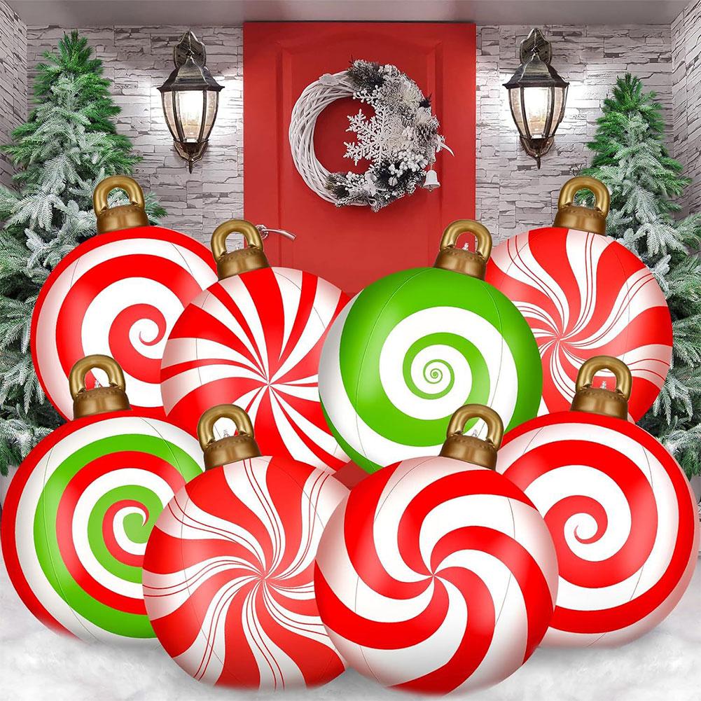 24 Inch Light Up PVC Inflatable Christmas Ball Large Outdoor Decorated Ball with Lights Christmas Decorations Ball Holiday Decor