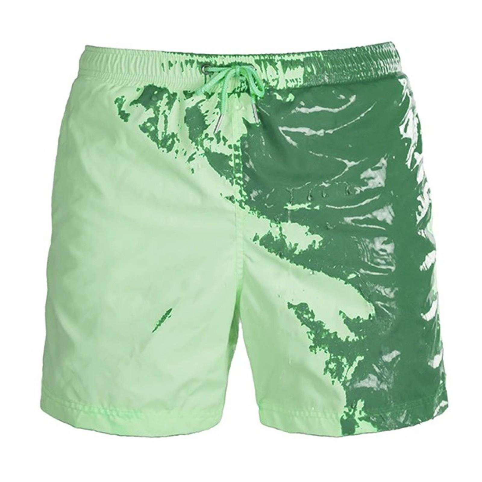 Men s Water Color Change Swim Trunks Beach Trunks Warm Color Change Shorts S зелёный