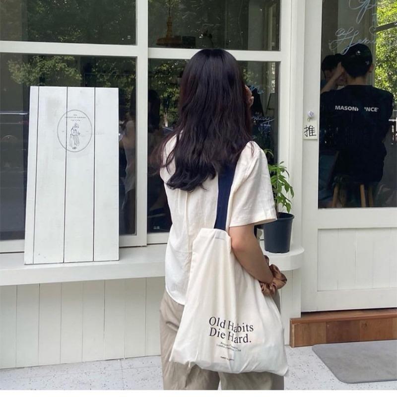 Simple Letters Large Capacity Shoulder Canvas Bag