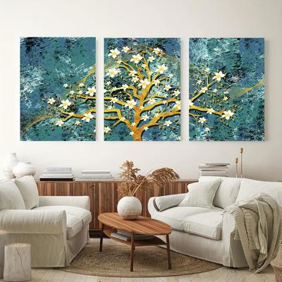 Golden Tree Abstract Wall Artworks, Flowers Nature Plant Canvas Painting Posters Prints for Living Room Decor