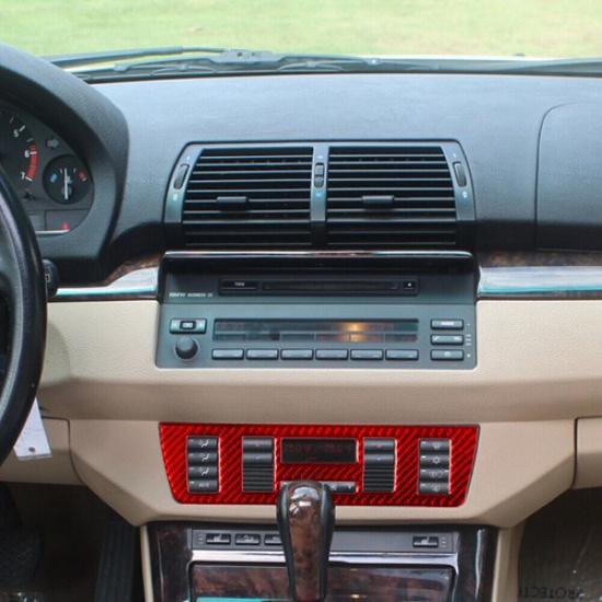 Red Carbon Fiber Center Console AC Switch Panel Cover For BMW X5 E53 2000-2006