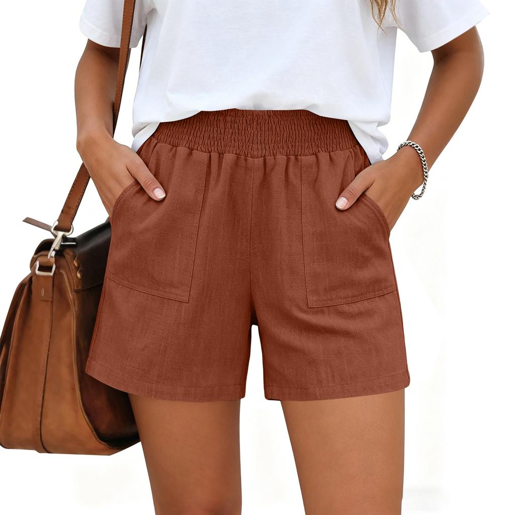 Women Casual High Waisted Wide Leg Linen Shorts With Pockets