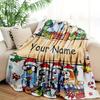 Customizable Name Flannel Blanket - Anime Dog Print Christmas All-Season, Machine Washable, Knitted Polyester, Cozy Warm