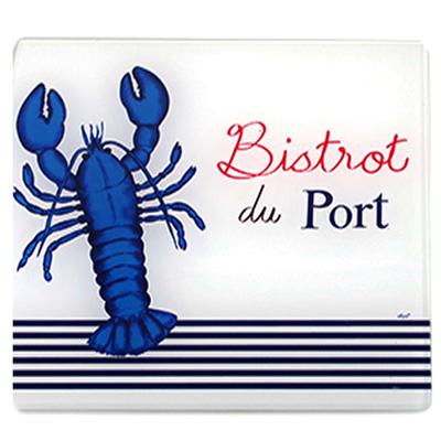 [A2466] - Glass Coaster 'Bistrot Du Port' Blue and White (lobster) - 20x20cm