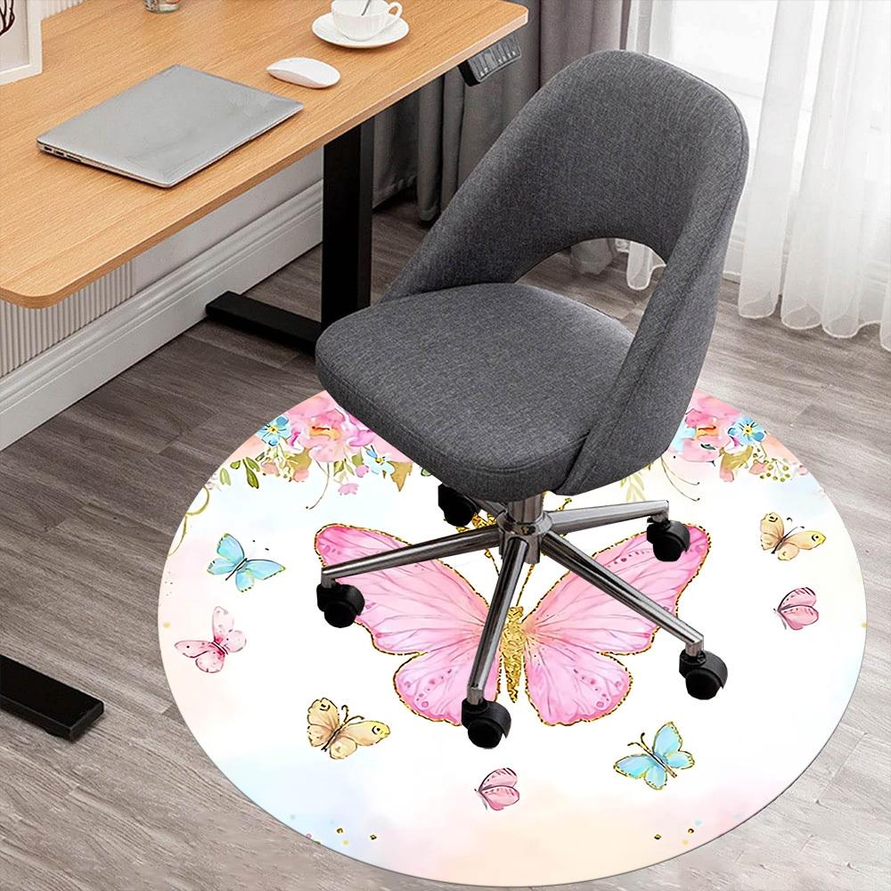 

1pc Butterfly Crown Round Chair mat Area Rug - Non-Slip, Floor Mat for Office, Bedroom, and Indoor Decor -1002266 80cm by 80cm