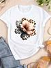 Watercolor Leopard Print Flower Women T-shirt Fashion Graphic Clothing Funny Harajuku T-shirt Female Clothes Tops