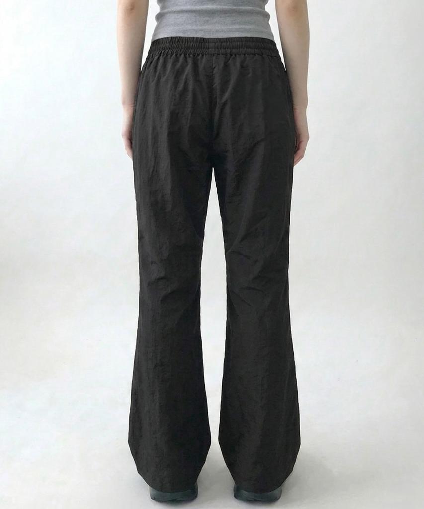 Damiswi Wrinkle Shirred Flare Nylon Pants_Black