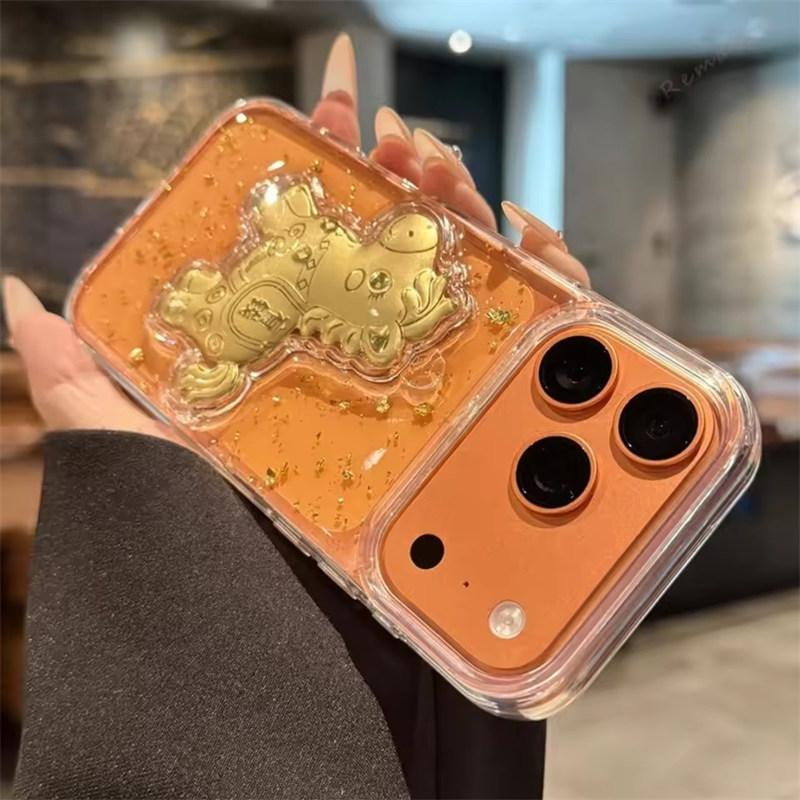 Clear Bling Bling Glitter Gold Horse Phone Case for iPhone 17 Air 16 15 14 13 12 11 Pro Max Plus Shockproof Protector Cover