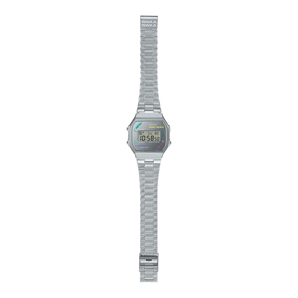 CASIO Vintage x Pac-Man Collaboration Digital Watch A168WEPC-7A Unisex Silver Neon Retro Design Style