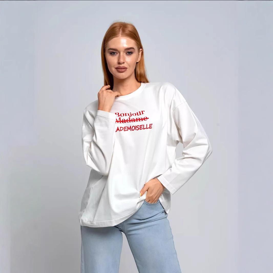 2025 Spring and Autumn Versatile Personality Guochao Street Cotton T-Shirt Loose Trend Letters S