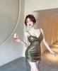Sexy V-neck Low-cut Hottie Off-the-shoulder Cross Tight-fitting Hip-wrapped Bottom Suspender Dress Shop Temperament Skirt