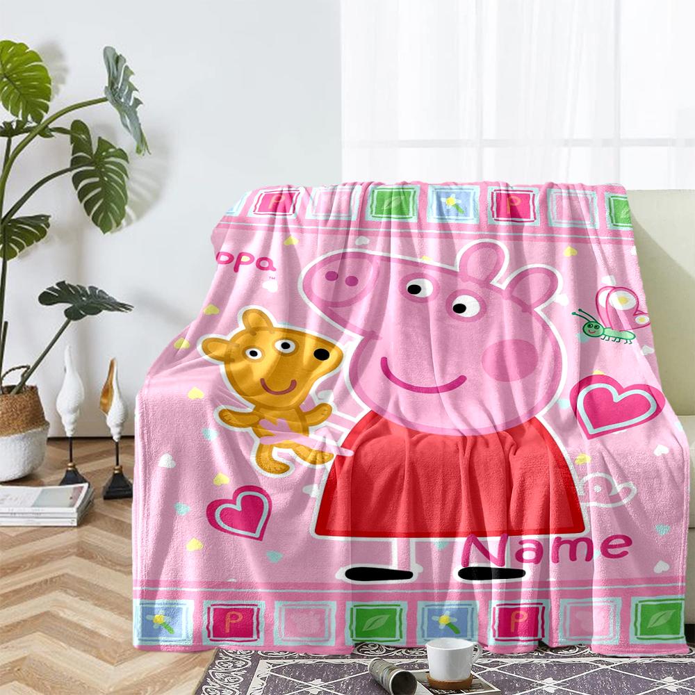 Custom Name Peppa Pig Theme Printed Blanket - Perfect for Couch, Bed, Travel & Outdoor Use | Machine Washable, Cozy & Durable.