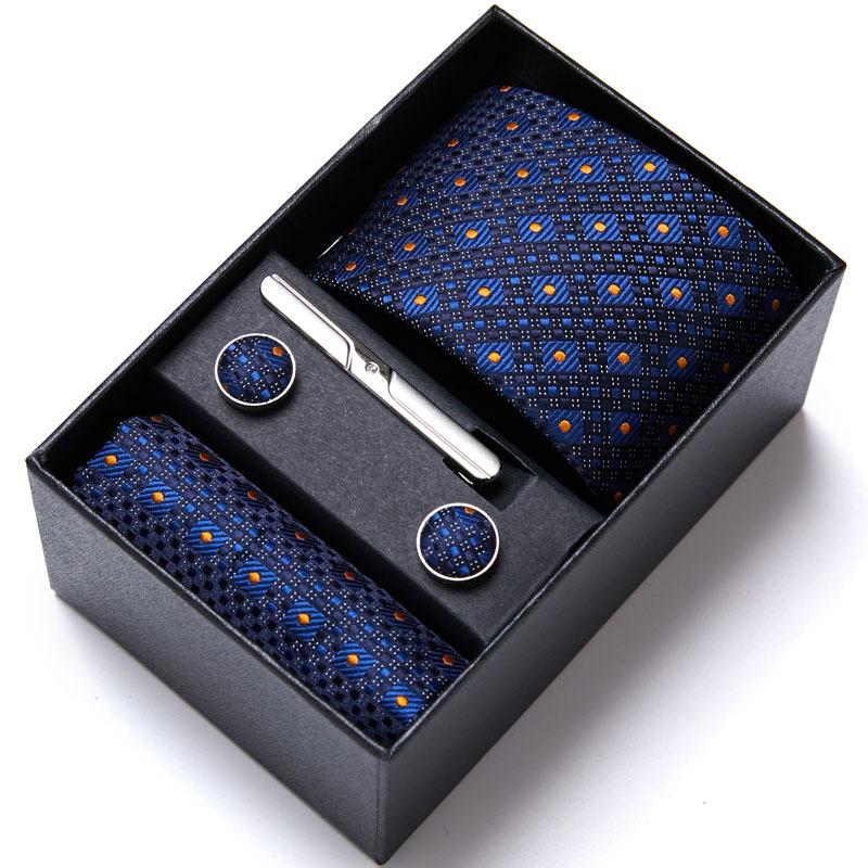 Men's Six-Piece Solid Color Polyester Silk Jacquard Tie Set with Custom Logo
