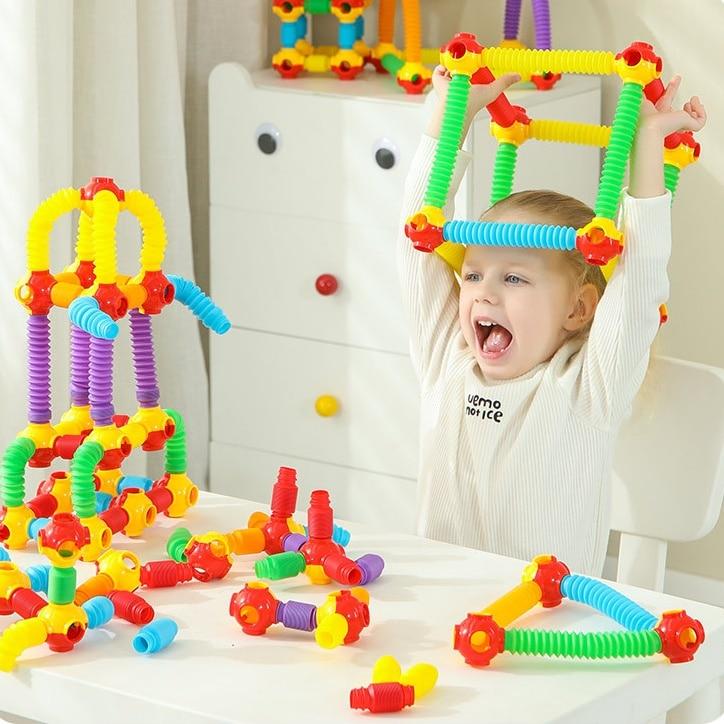 SHEFEITE® 62-Piece Stretchable Building Blocks Set, Stress Relief Toy, Connect & Disassemble, Multicolor Educational Gift