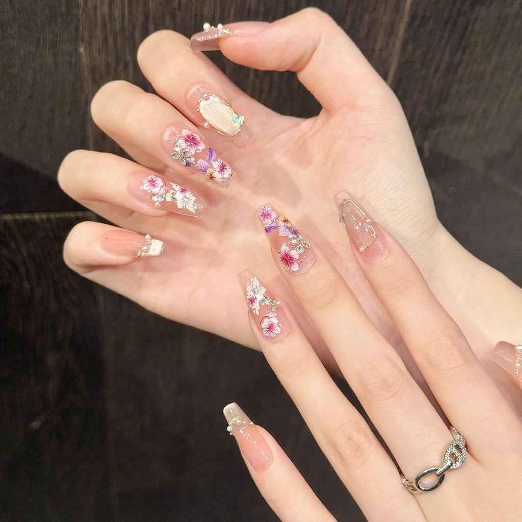 Yihe [Seine Garden] Blush Cat Eye Crushed Diamond Press-On Nails