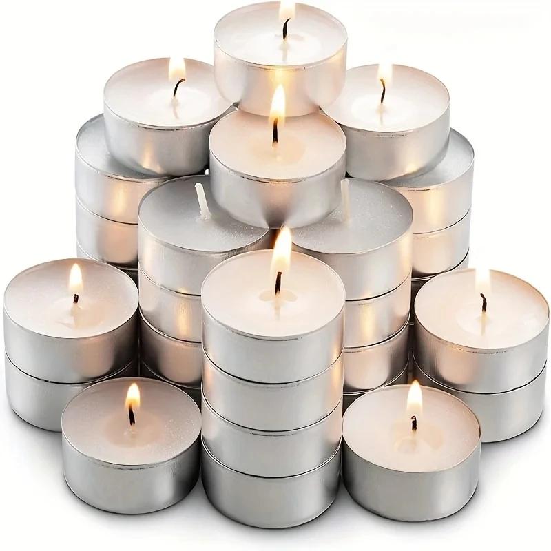 10Pcs/Box Unscented Natural Tea Wax Candle White Dripless Smokeless Small Candle Room Decor Scene Decor Bedroom Decor, Birthday