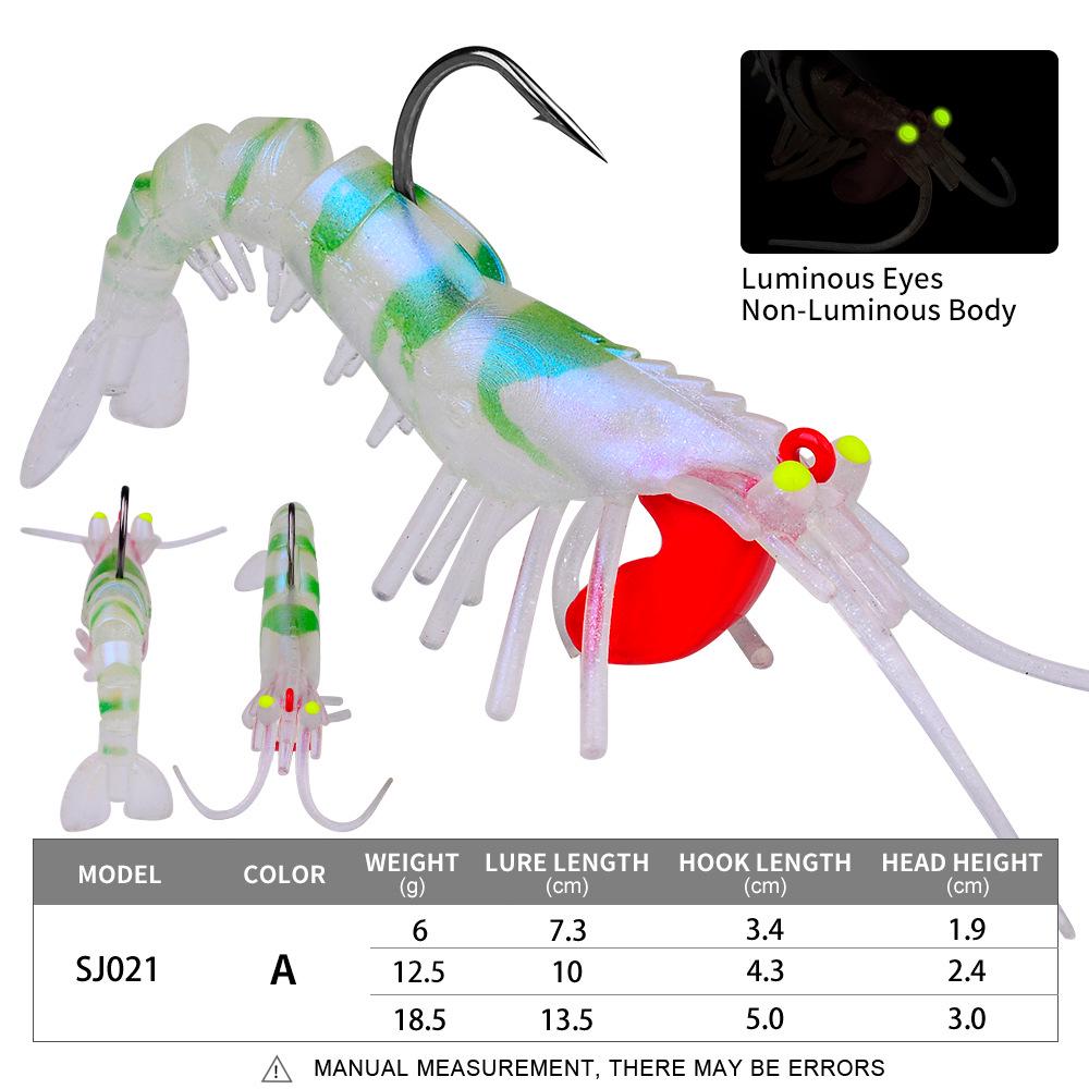 Luminous Soft Shrimp Lure with Lead Head Hook - Five-Segment Bait for Fishing
