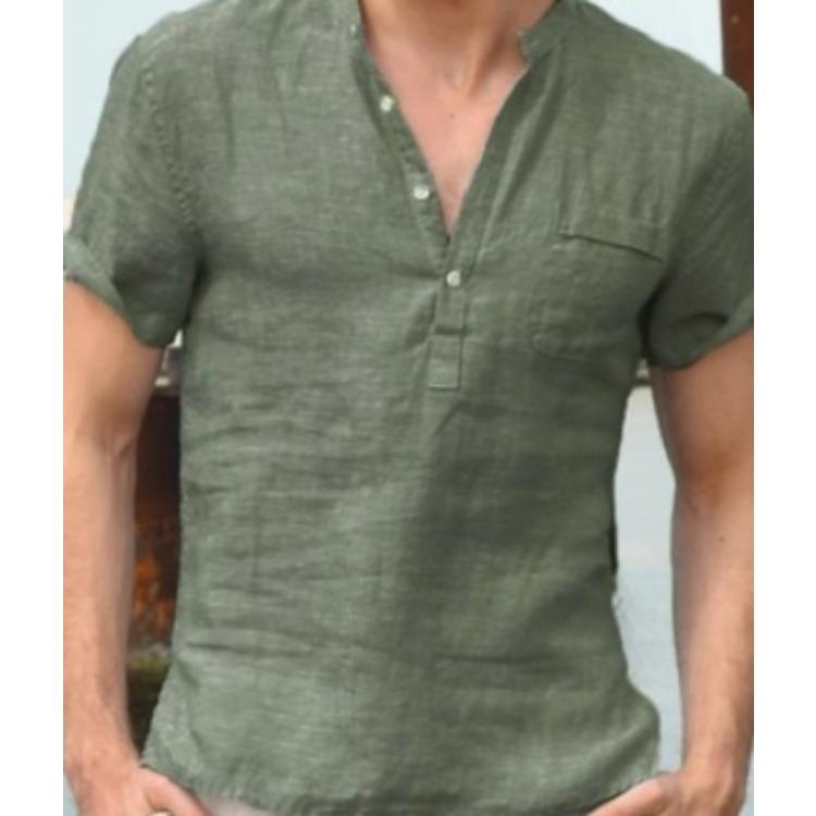 

Рубашка поло с полуоткрытым воротником, футболка с короткими рукавами, мужская уличная свободная футболка с лацканами и рукавом пять четвертей 2XL зелёный
