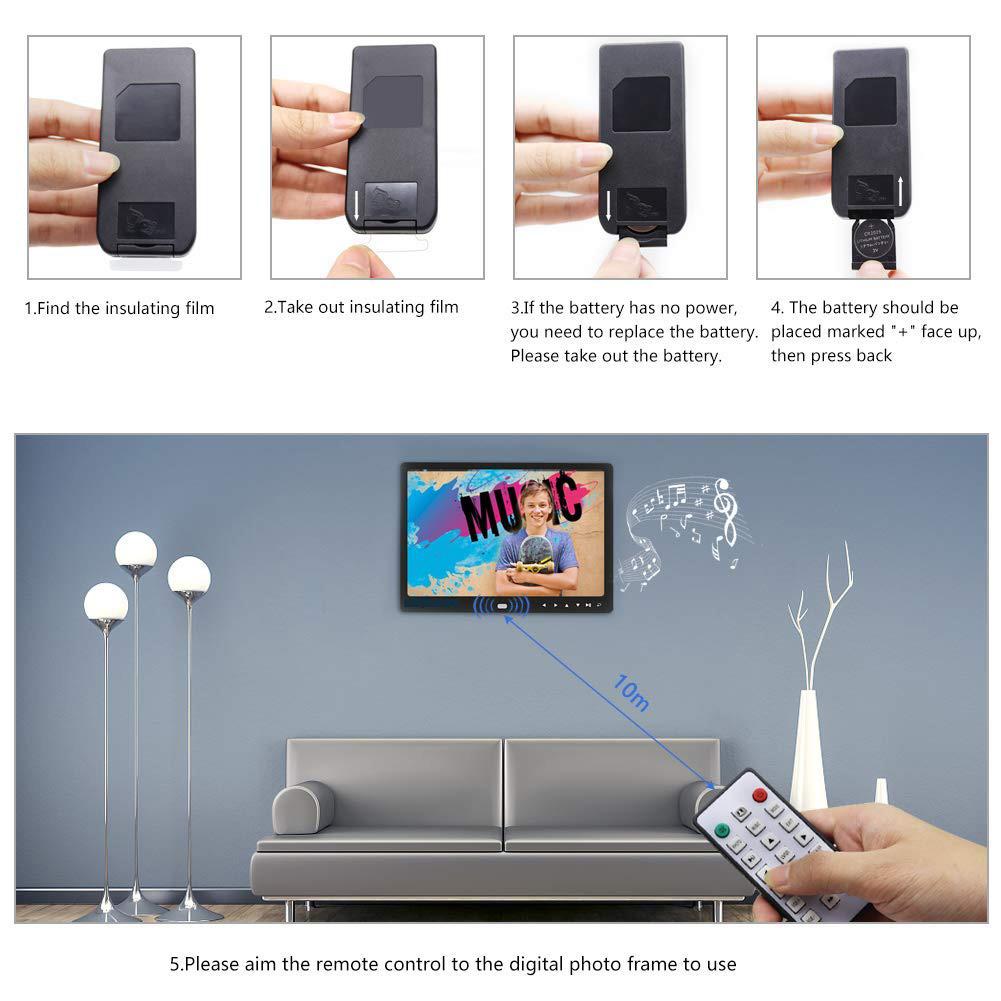 12 Inch 1080P HD Digital Photo Frame with Remote Control Support 32G SD and USB for Pictures and Videos