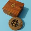 Brass Sundial Compass with Wooden Box Nautical Decor Gift