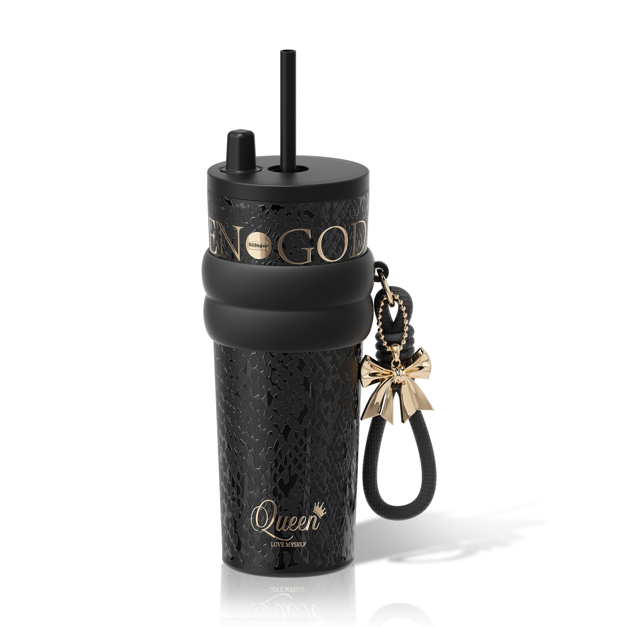 

Sidagar 710ml Stainless Steel Reusable Insulated Water Bottle with Strap, Portable Travel Coffee Cup, Black