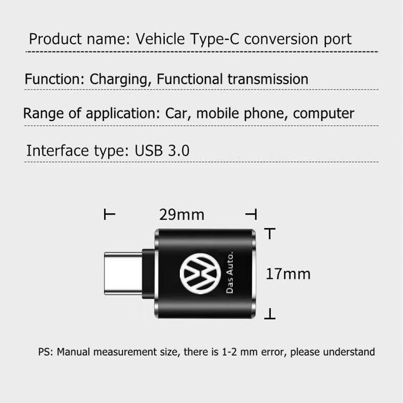 Car Interface Mini Converter Type-C To USB 3.0 Charging Adapter Sticker for VW GTI Polo Golf Passat Tiguan Jetta T-ROC MK6 MK7 RB6