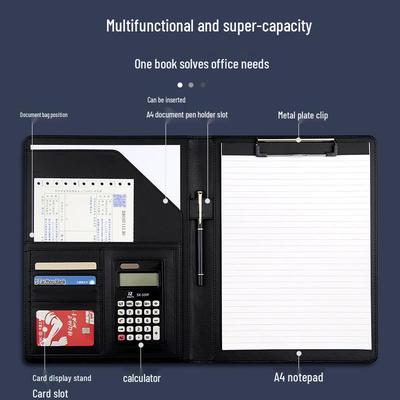 A4 Multifunktionale Leder Business Manager Mappe mit Notizblock und Haftnotizen, Personalisierbar mit Logo.