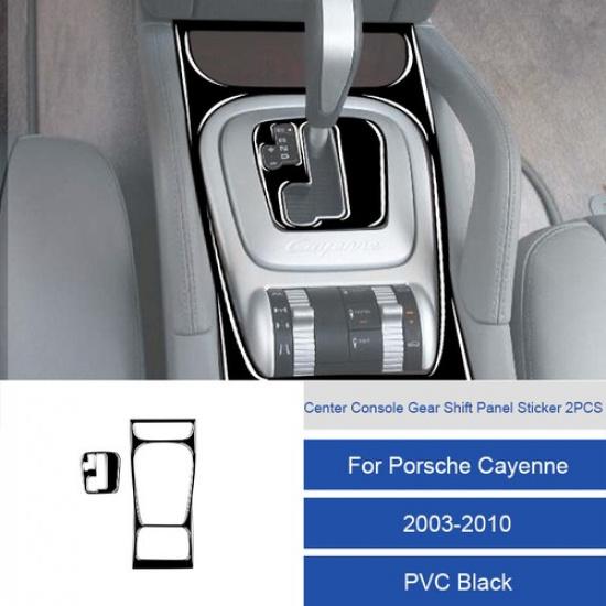2Pcs Carbon Fiber  Automatic Gear Shift Panel Cover For Porsche Cayenne 2003-10 PVC  ( Bright Black )