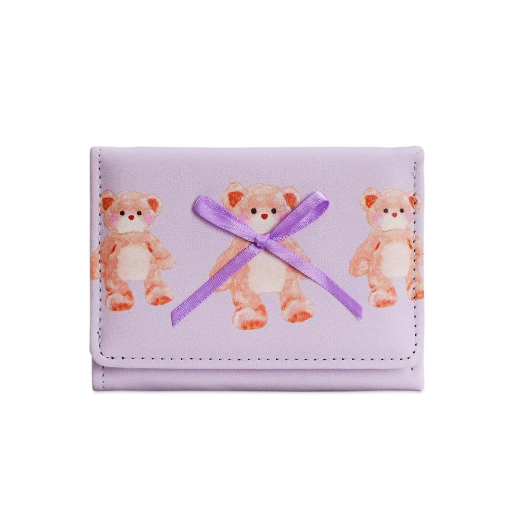 Cute Bear Girls Short Wallets Small Wallet Aesthetic Card Holder Classic Three Fold Purse For Women Student Simple Coin Pouch