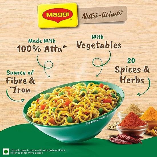 Maggi Nutri Licious Masala Veg Atta Noodles with 20 Spices 290g Pack of 4