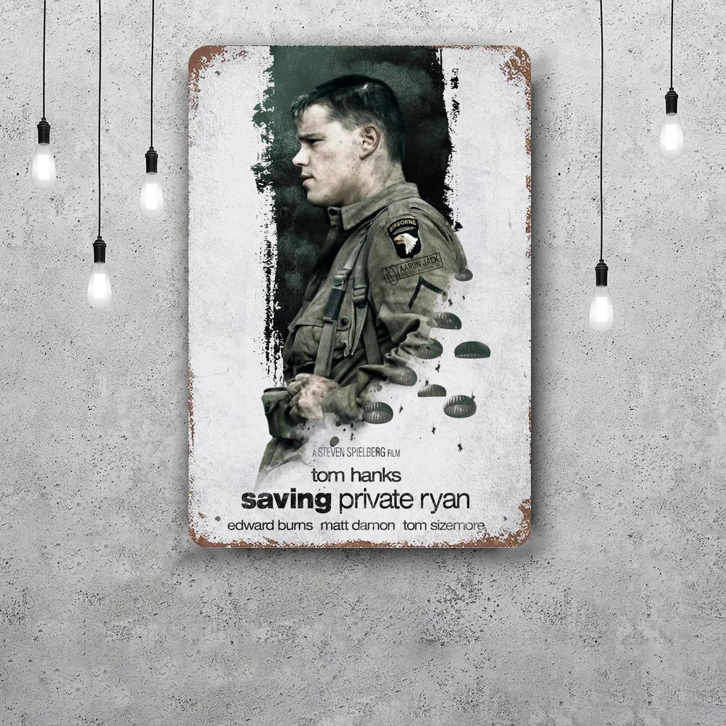 Saving Private Ryan Movie Decor Poster Vintage Tin Sign Metal Sign Decorative Plaque for Pub Bar Man Cave Club Wall Decoration