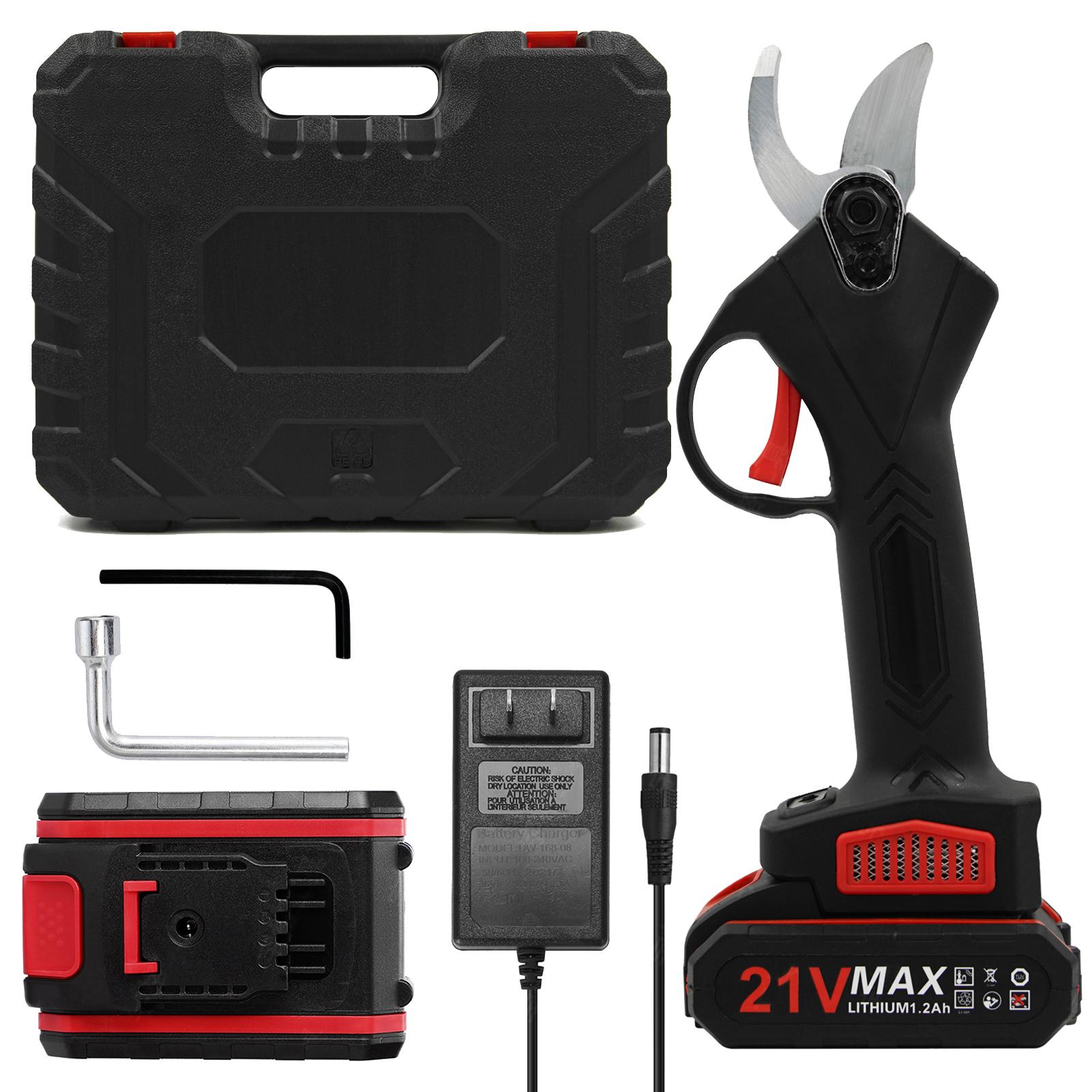 

Портативные ручные беспроводные электрические секаторы 21 В с футляром для переноски, перезаряжаемый литиевый аккумулятор 1200 мАч US Plug 2 Batteries чёрный