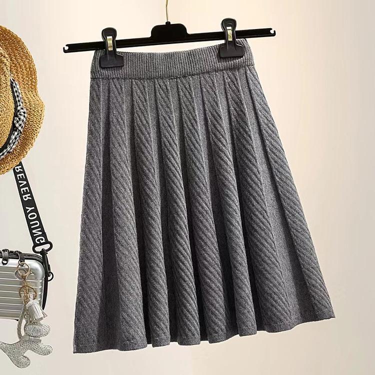 Вязаная плиссированная мини-юбка с высокой талией для женщин, весна и осень, А-силуэт, вязаная мини-юбка S серый