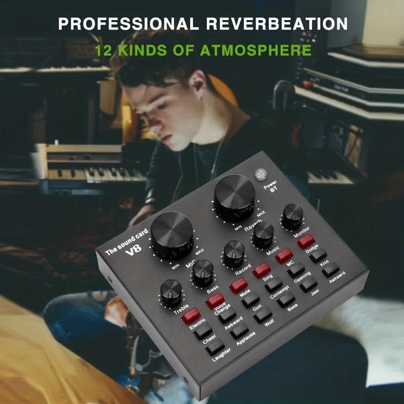 V8 Audio Mixer USB External Sound Cardof Headset Microphone Live Broadcast Sound Card for Mobile Phone Computer Sound Card