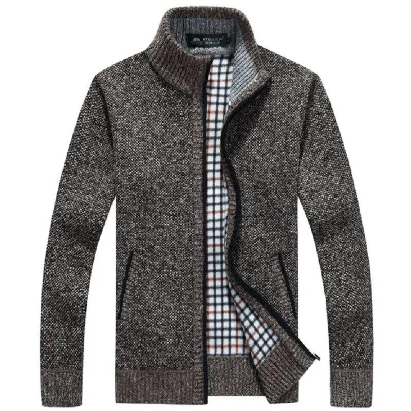 Pulover tricotat pentru bărbați, gros, de iarnă, alb, cu mânecă lungă, cardigan fleece, fermoar complet, îmbrăcăminte pentru bărbați, mai mari, pentru toamnă