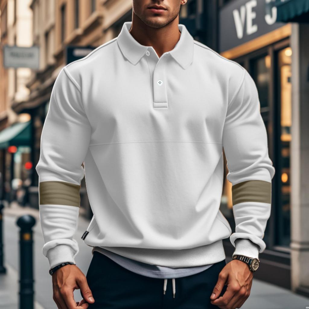 Men's ,color Casual And Trendy Lapel Color,blocked High,weight Loose Long,sleeved Top