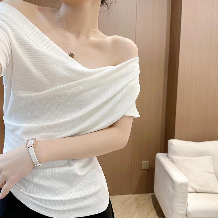 

Летняя женская асимметричная футболка с открытым плечом - Модная, уникальная и стильная