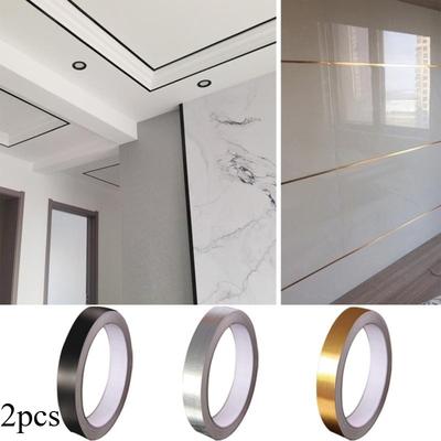 2pcs 0.5/0.8/1cm Silver Gold Adhesive Floor Tile Strip Seam Sticker Copper Foil Tape Waterproof Wall Sealing Tape Home Decoration