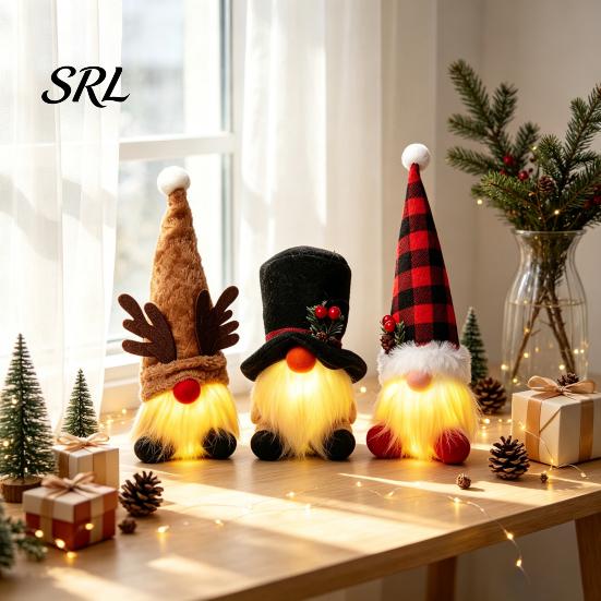 Festive Home Ornaments Christmas Gnome Figurine, Snowflake Knit Hat LED Light Up Rudolph Accents Doll, Nordic Noel Plush Ornament for Home,