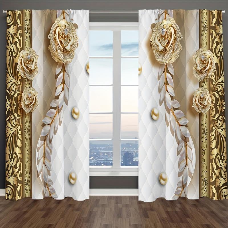 

2 шт. Золотой цветок Кристалл занавеска кабинет кухня гостиная общежитие карниз карман оконные шторы спальня аксессуары домашний декор W50H60(CM)x2PCS&Grommet Top