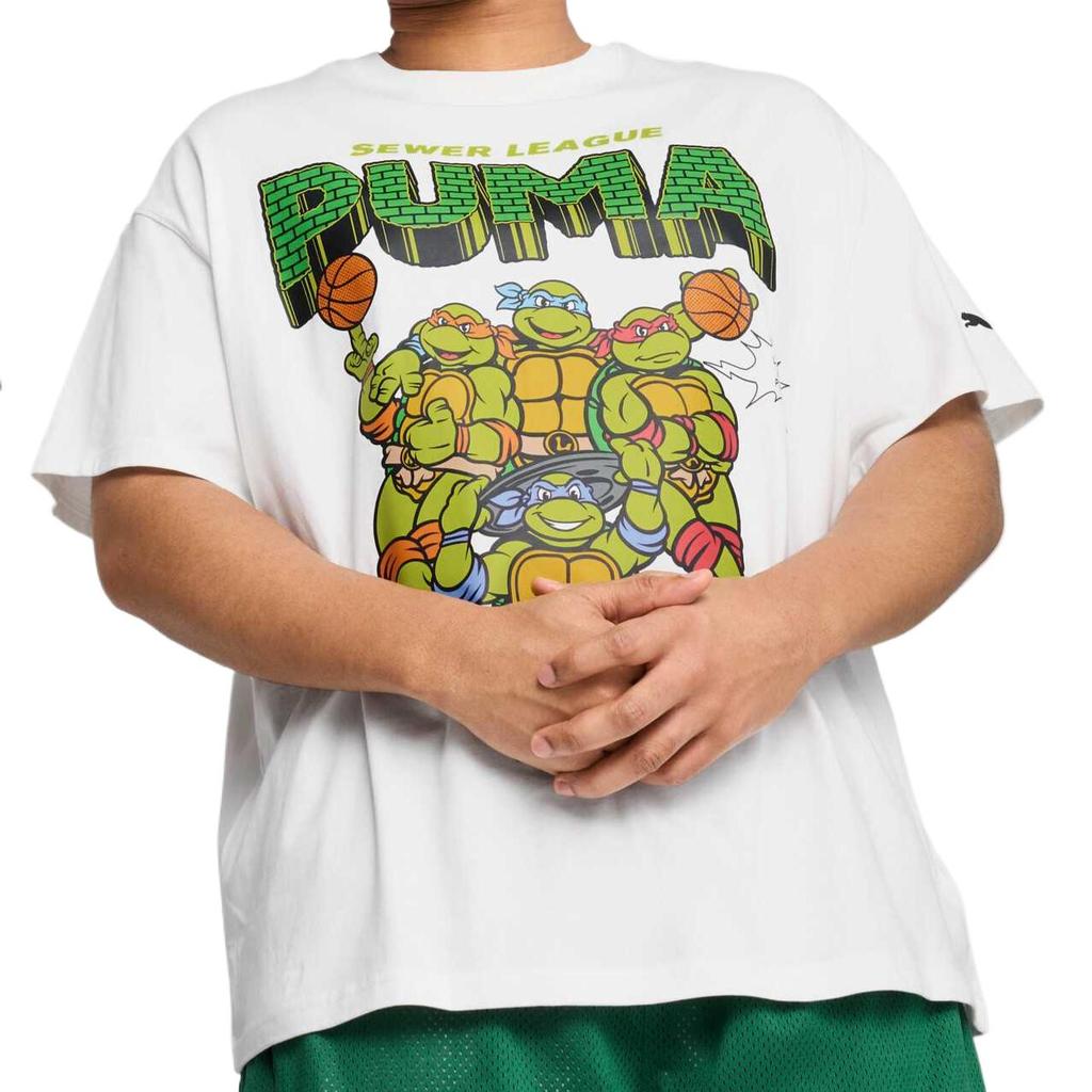 Puma Logo Cartoon Anime Print Round Neck Pullover Short Sleeve T-Shirt Men Tops White 630929-01