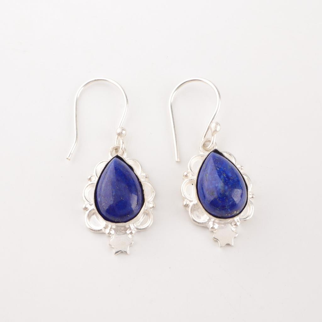 Lapis Lazuli Gemstone 925 Stamped Silver Jewelry Handmade Earrings 1.6" For Gift EE-163-22