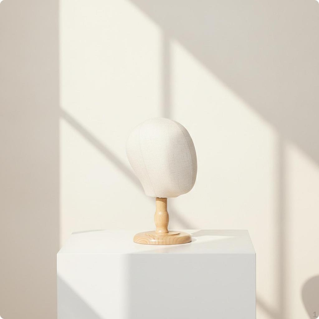 Mannequin Head with Wooden Stand Simple Base Neutral for Milliners,