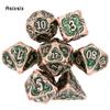 7 Pcs Yellow Green Tree Vine Metal Dice Solid Metal Polyhedral Dice Set Suitable for Role-Playing RPG Board Game Dice RPG